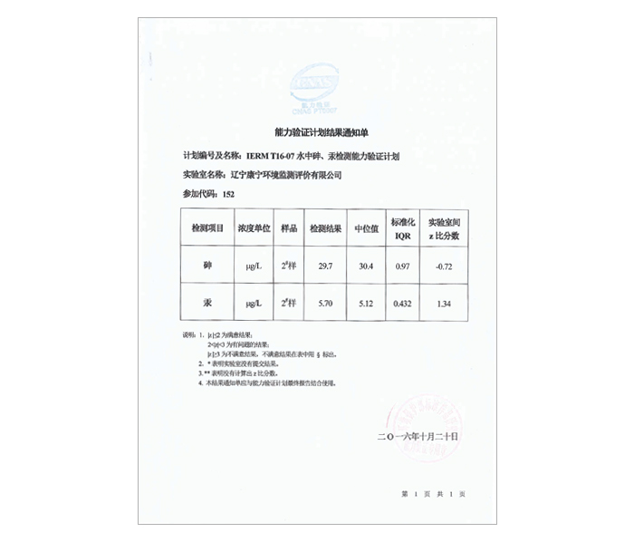 水中砷、汞監測能力驗證